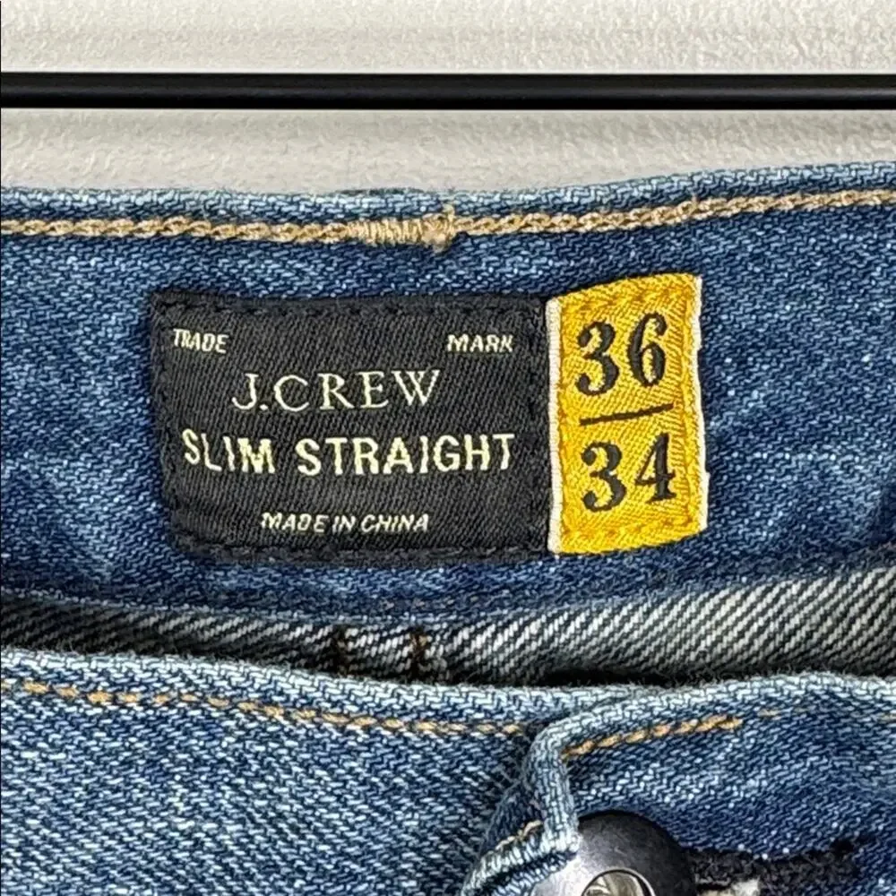 J. Crew Men's Slim Straight Blue Jeans Size 36x34 Medium Wash Denim Cotton